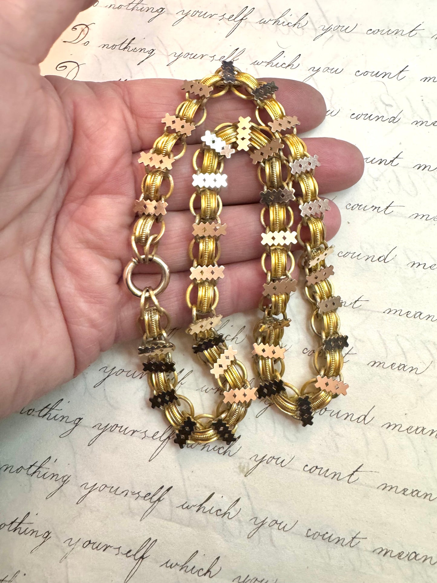 Spectacular Victorian 2-tone Gold Filled Book Chain
