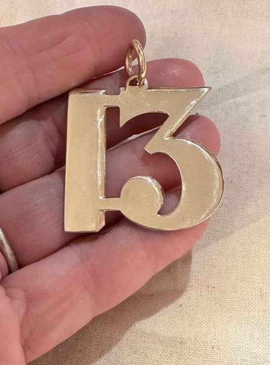 Huge Bronze Lucky 13 Pendant