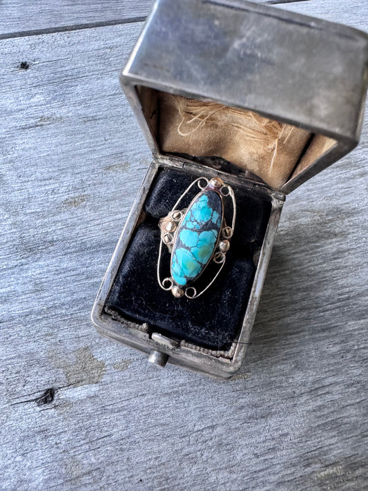 12k Gold and Turquoise Art Nouveau Ring