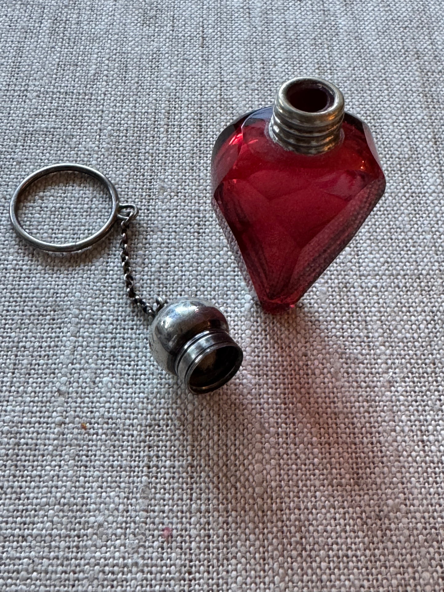 Exquisite Cranberry Glass and Sterling Perfume Bottle