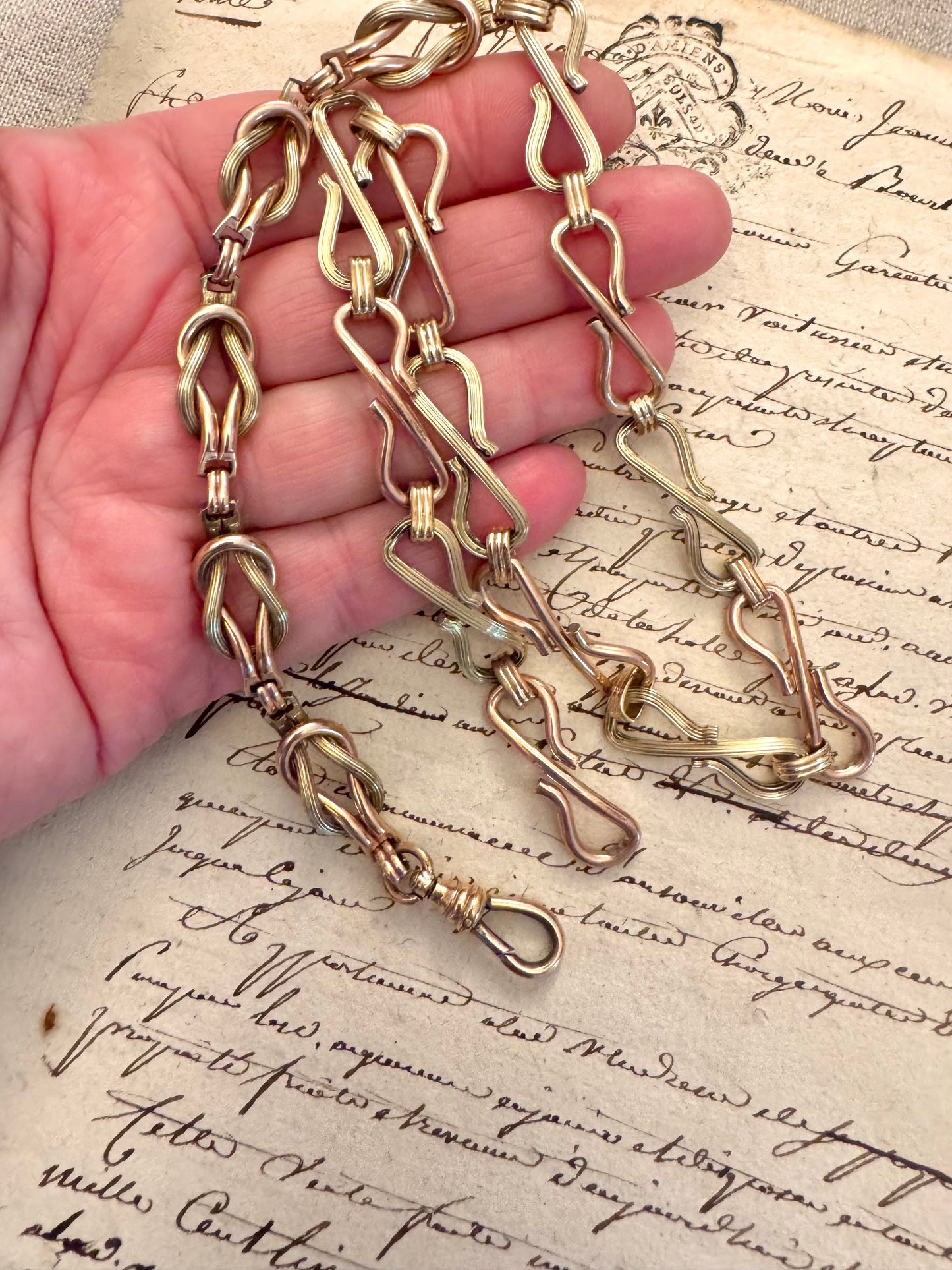 Heavy Bi-Color Knot Motif Antique Gold Filled Watch Chain