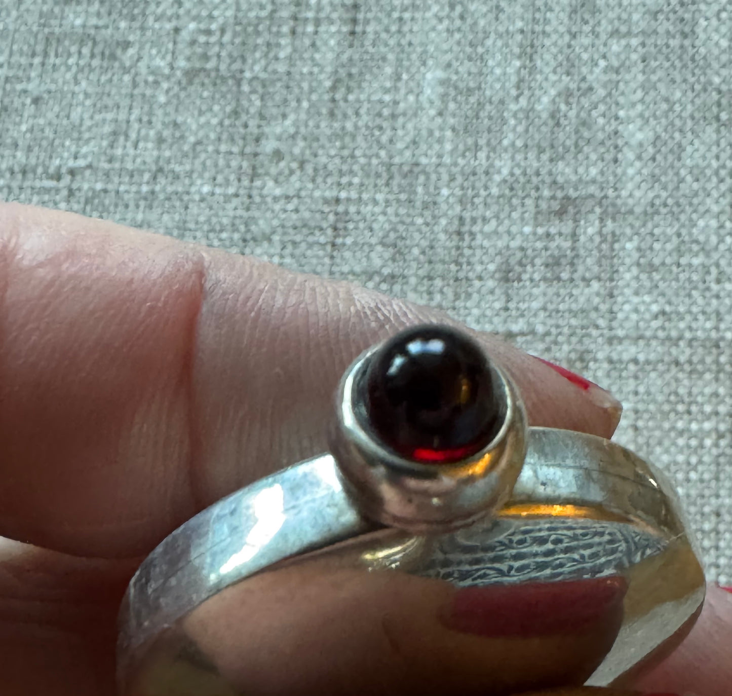 Amazing Simple Sterling Perfume Bottle with Red Cabochon Stone in Lid