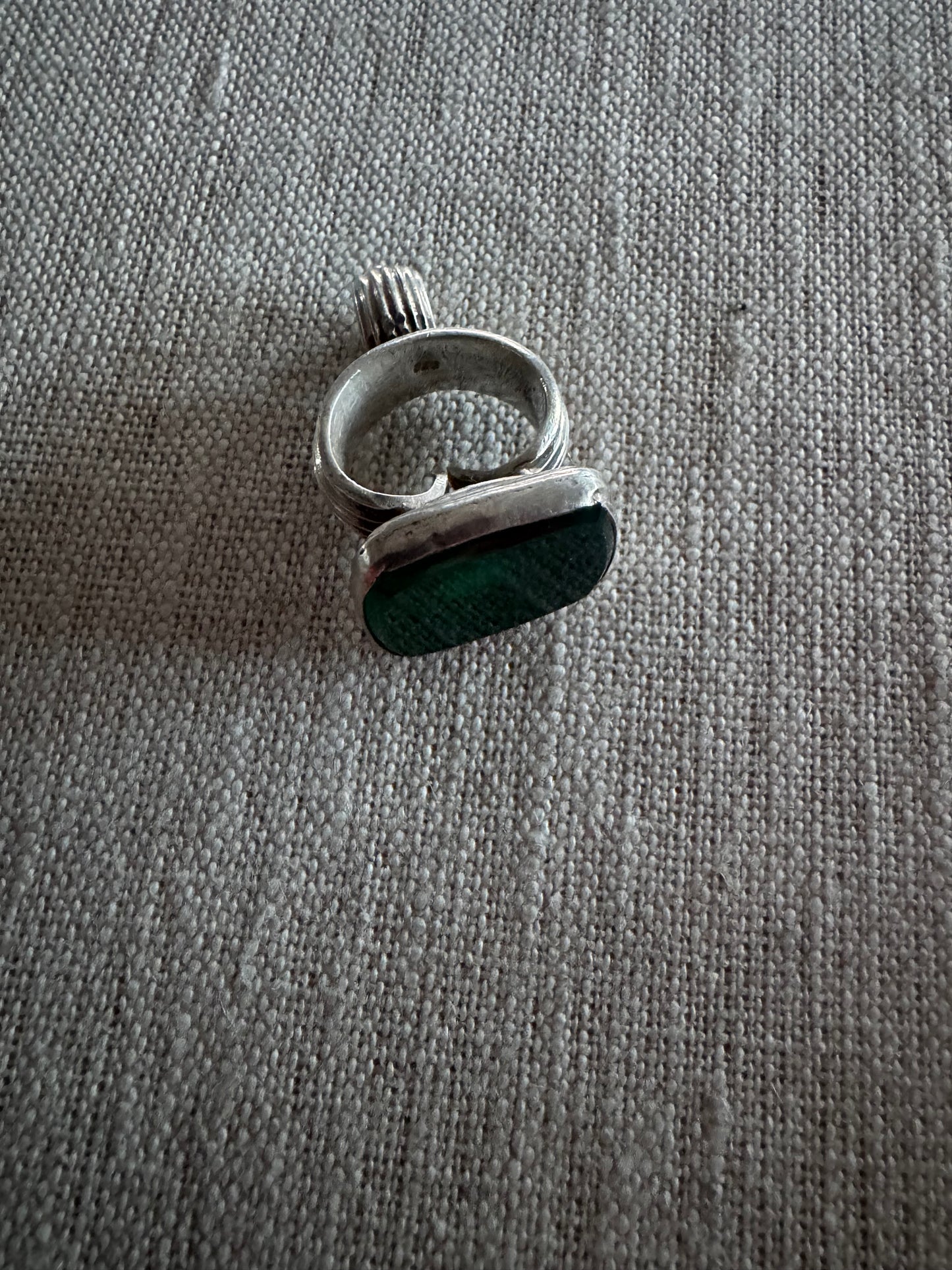 antique sterling silver fob with green agate