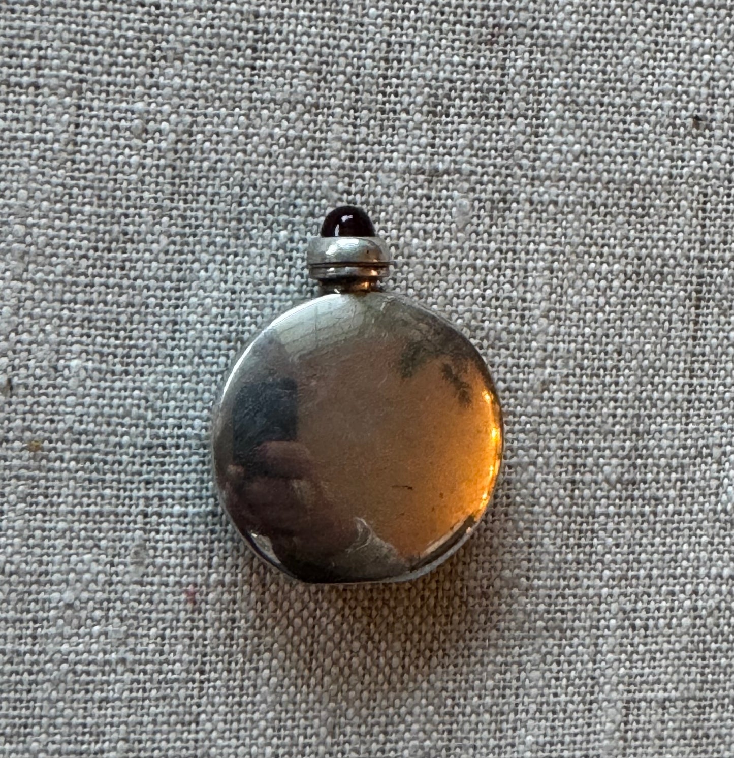 Amazing Simple Sterling Perfume Bottle with Red Cabochon Stone in Lid