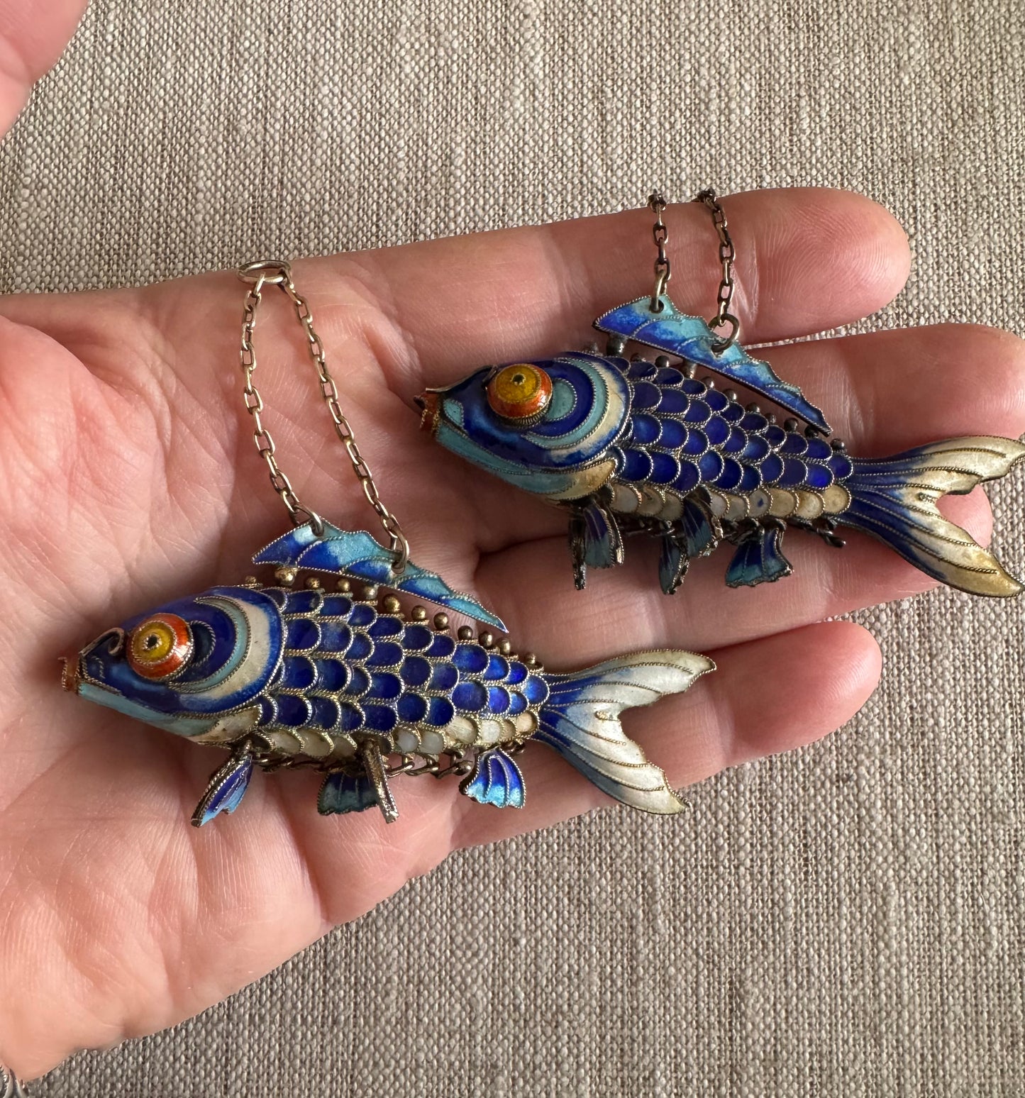 Extra Large Chinese Gilt Silver and Enamel Fish