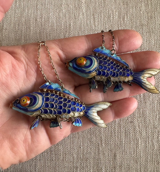 Extra Large Chinese Gilt Silver and Enamel Fish