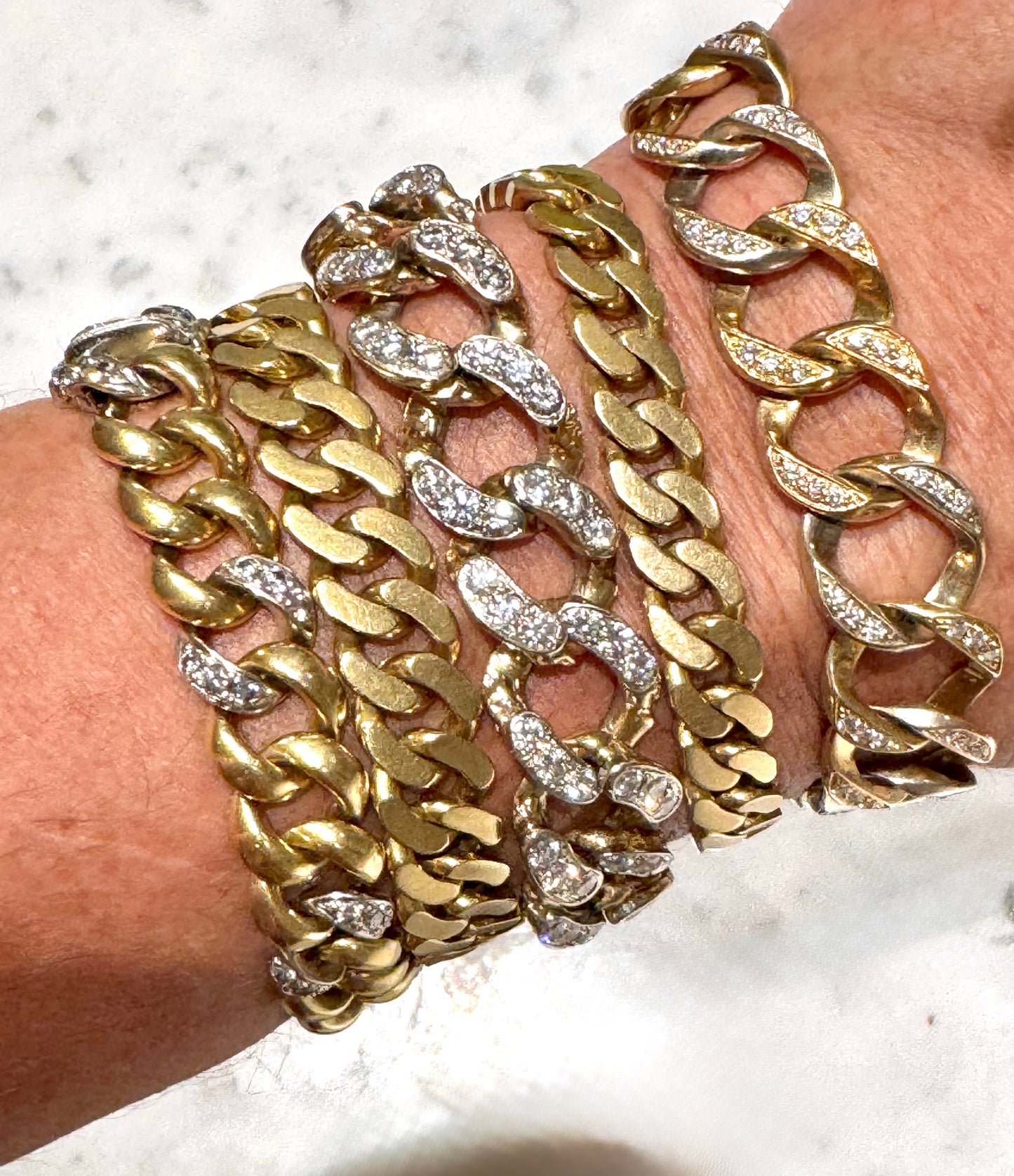 Tri-color Diamond and Gold Curb Link Bracelet