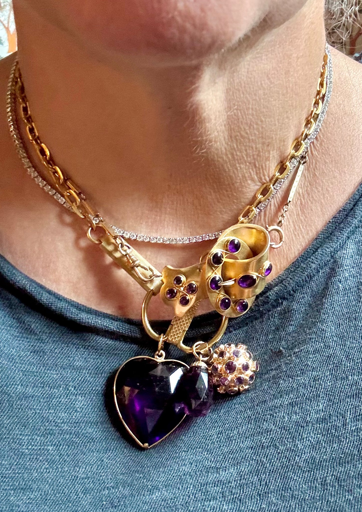 Vintage Gold Plated Watch Chain with Heart Clasp Mechanism