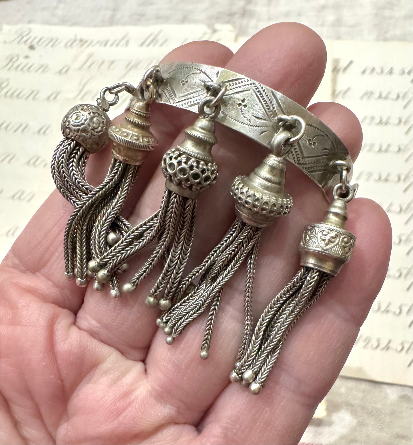 spectacular antique English castle bangle spectacular antique English tassel bangle