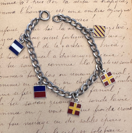 Vintage Sterling and Enamel Nautical Flag Charm Bracelet “JERRY”