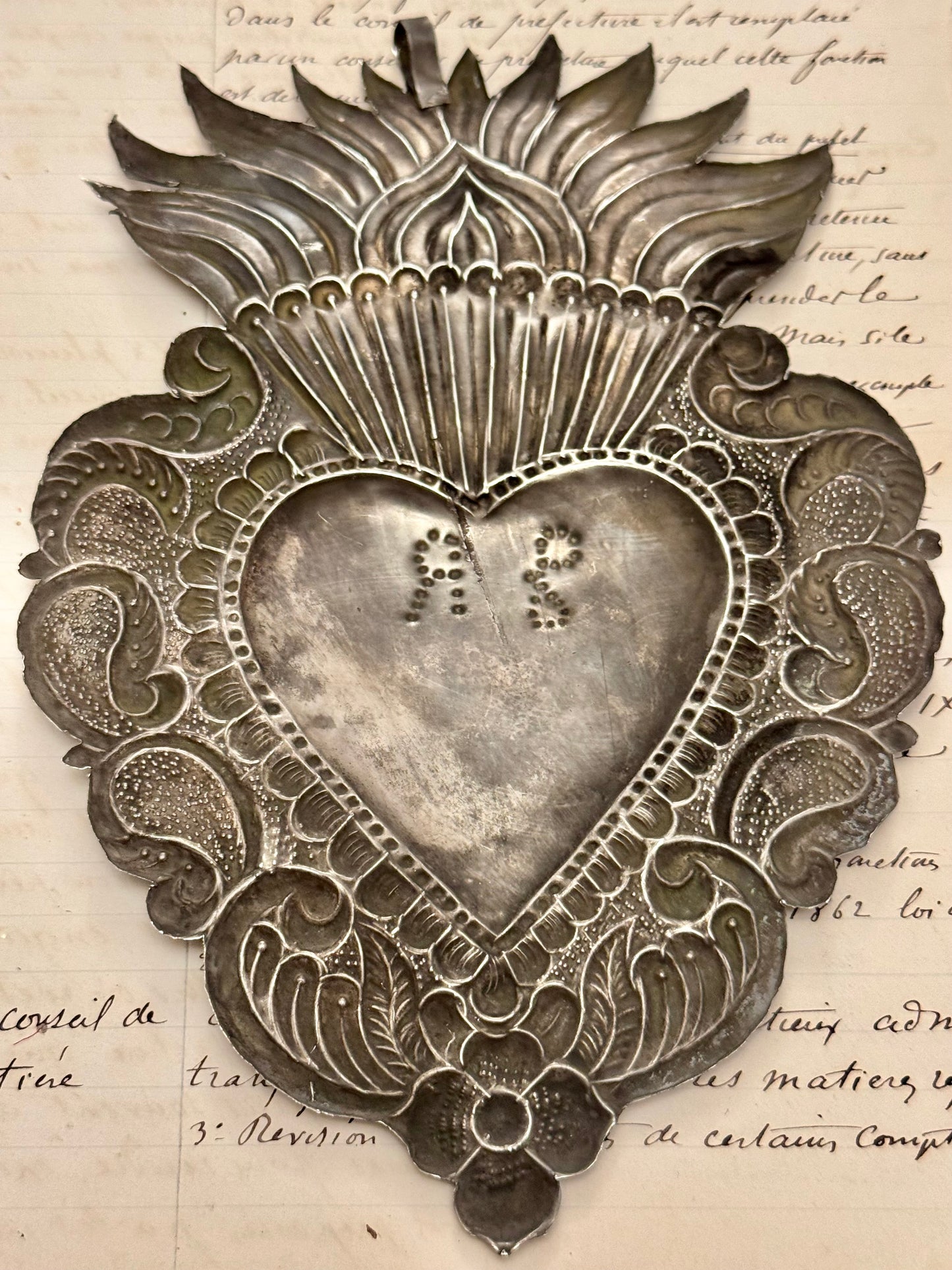 Huge Silver Repousse Ex Voto Heart #1