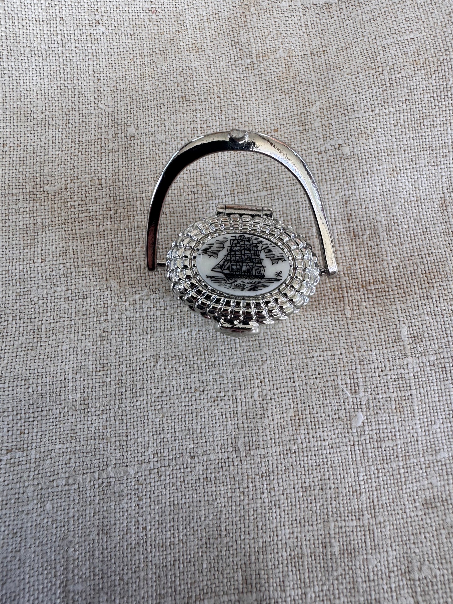 Miniature Silver Plated Nantucket Basket with Schooner