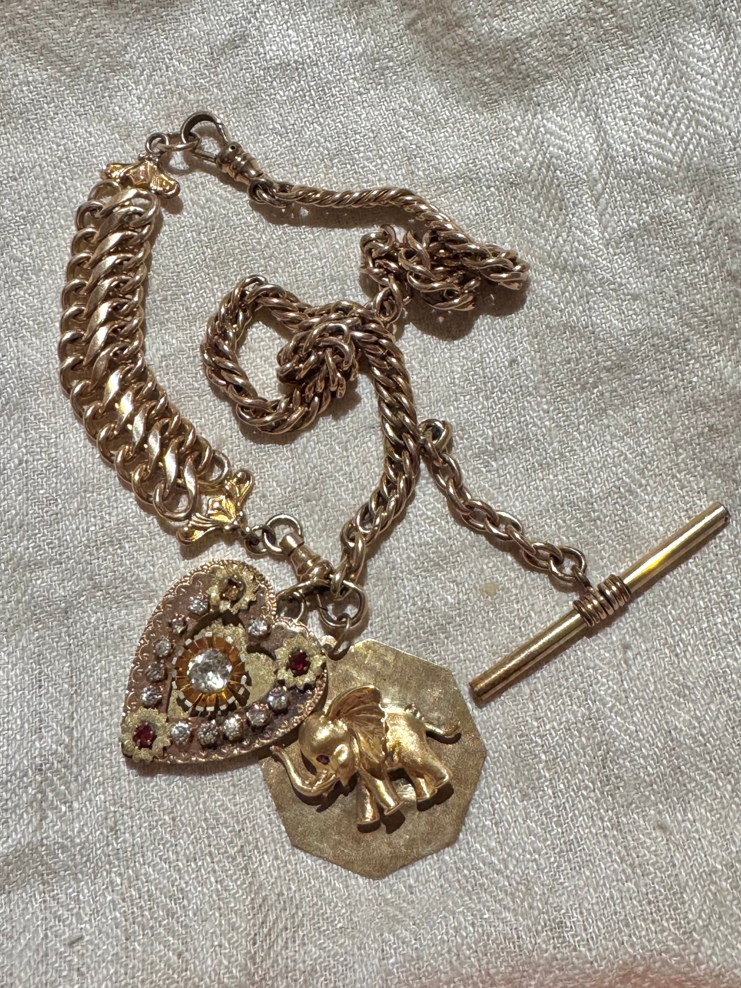 Vintage Gold Filled Watch Chain with Wide Fob Section