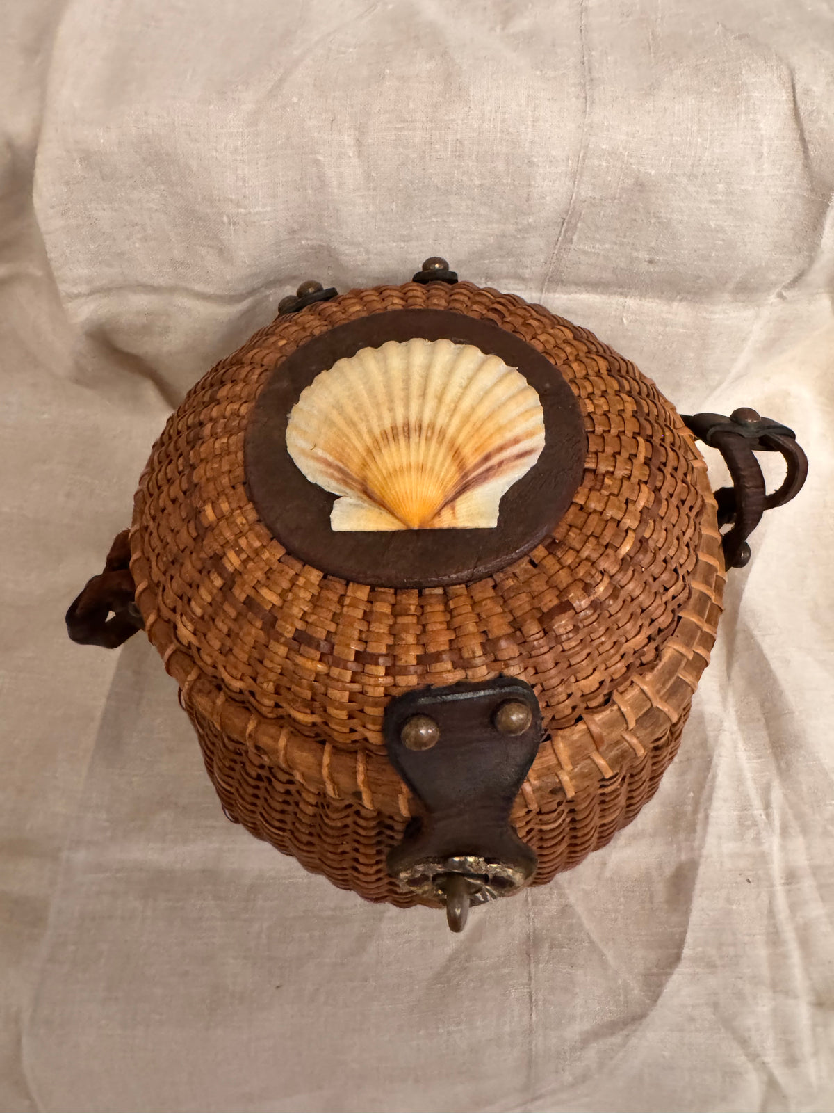 Rare Older Lightship Basket with Real Scallop Shell