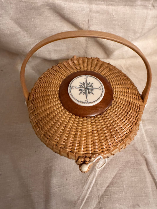 Medium Round Basket with Reproduction Scrimshaw Compass Rose