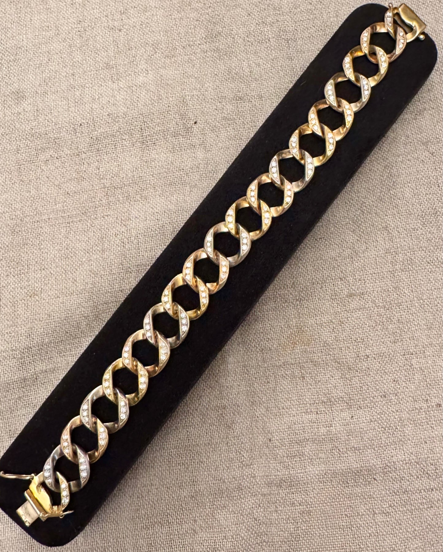 Tri-color Diamond and Gold Curb Link Bracelet