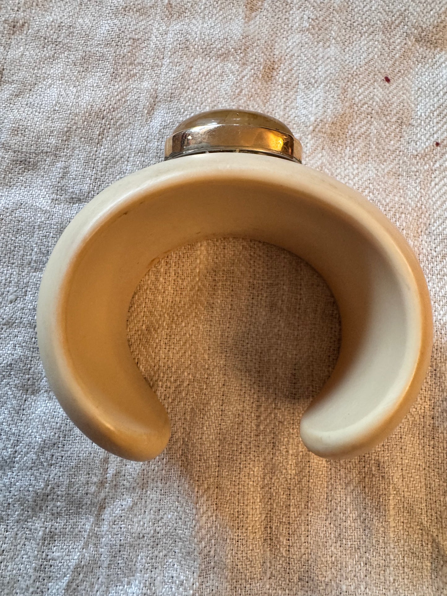 Ivory Colored Resin Cuff with Huge Citrine Cabochon