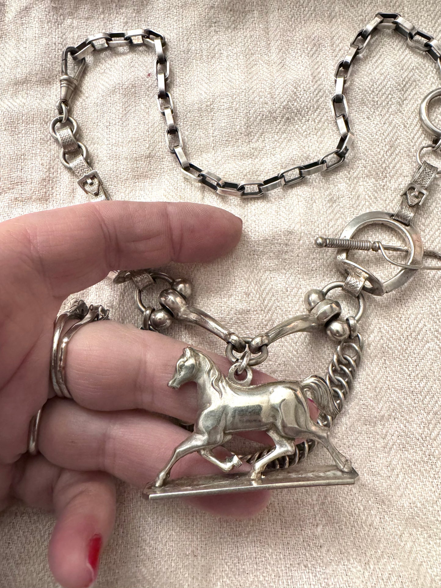 Spectacular Equestrian Watch Chain and Fob Necklace