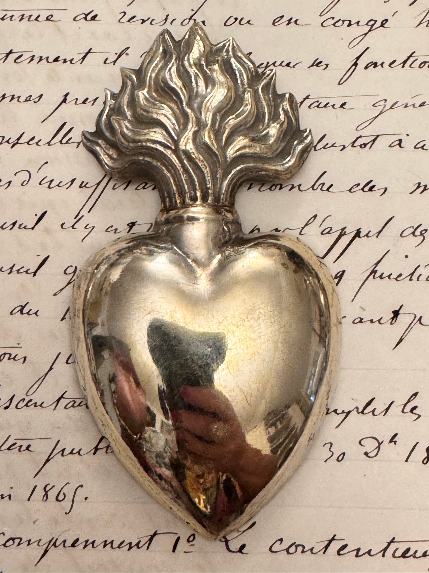Beautiful Silver Ex Voto Flaming Heart #2