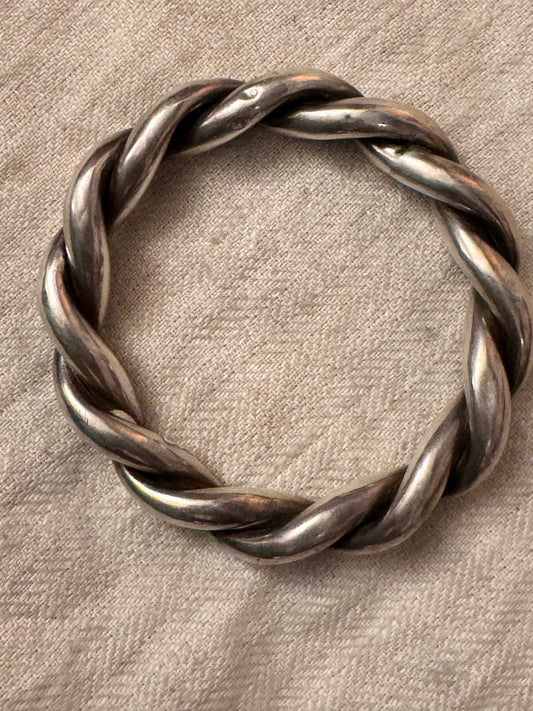 Beautiful and Rare Large Victorian Silver Rope Bangle