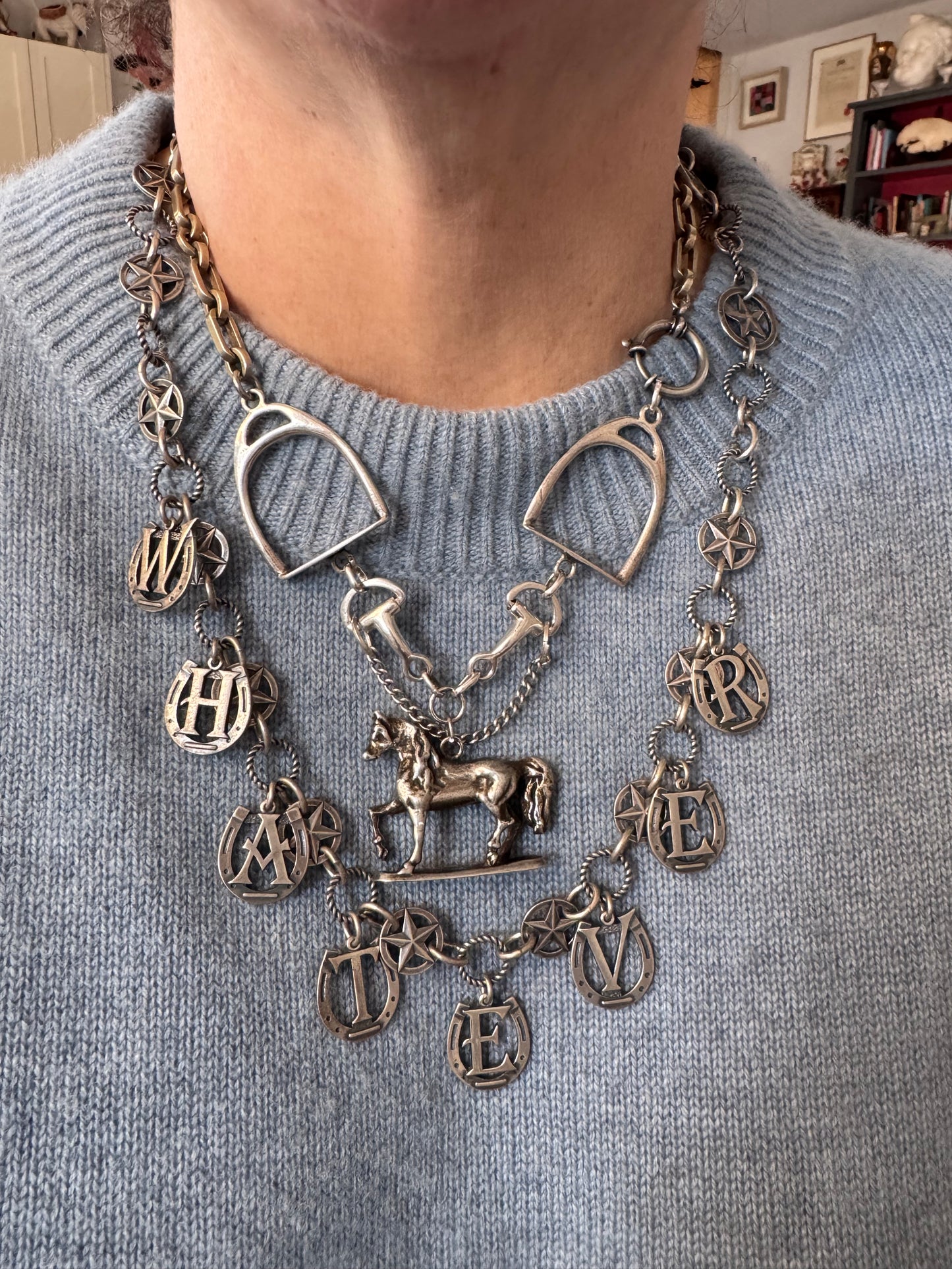 Silver Equestrian Necklace with Horse and Tack