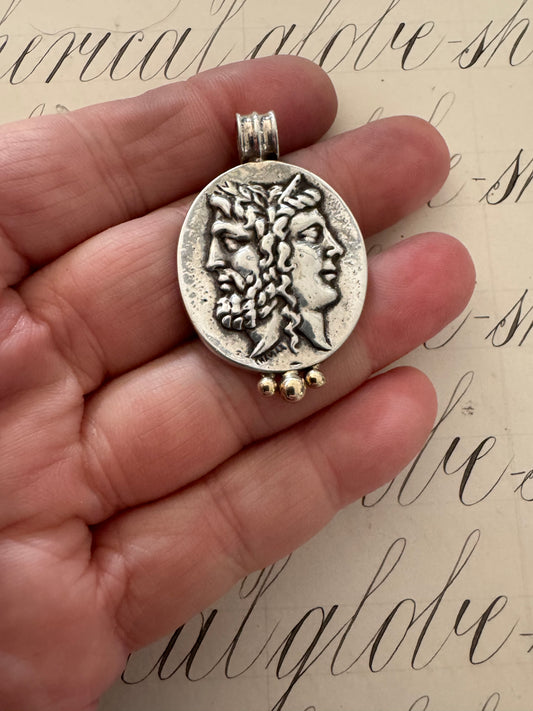 Cool Vintage Greek Sterling Pendant with 14k Dots