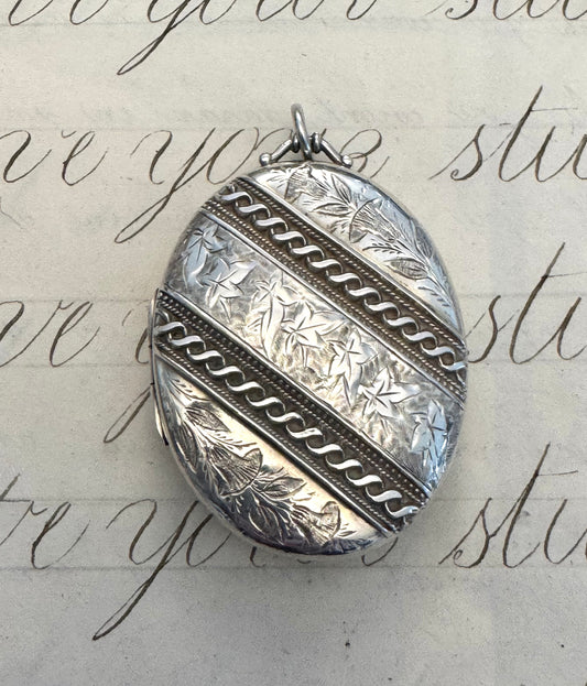 Gorgeous English Victorian Sterling Locket with Ivy Leaves