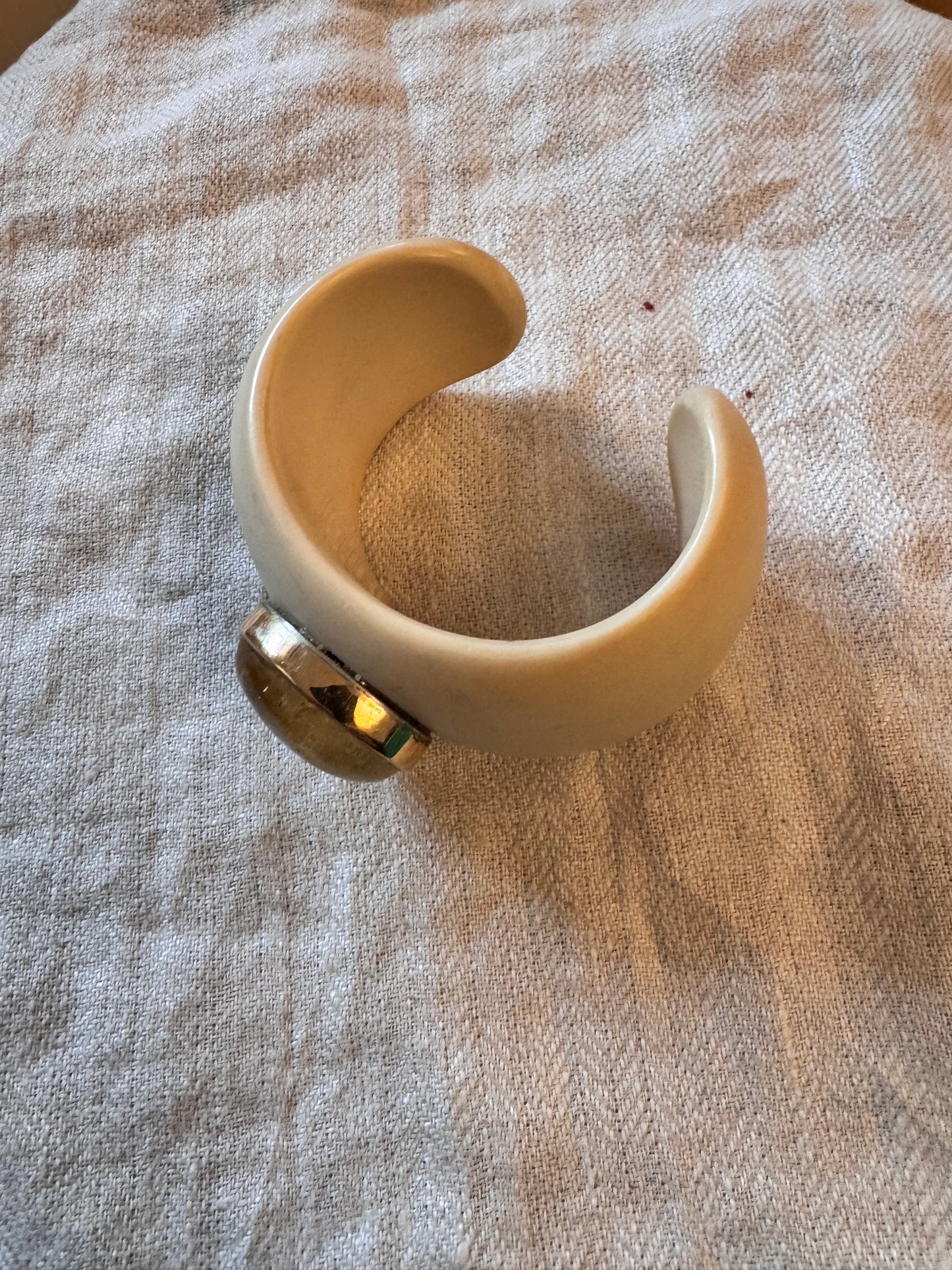 Ivory Colored Resin Cuff with Huge Citrine Cabochon