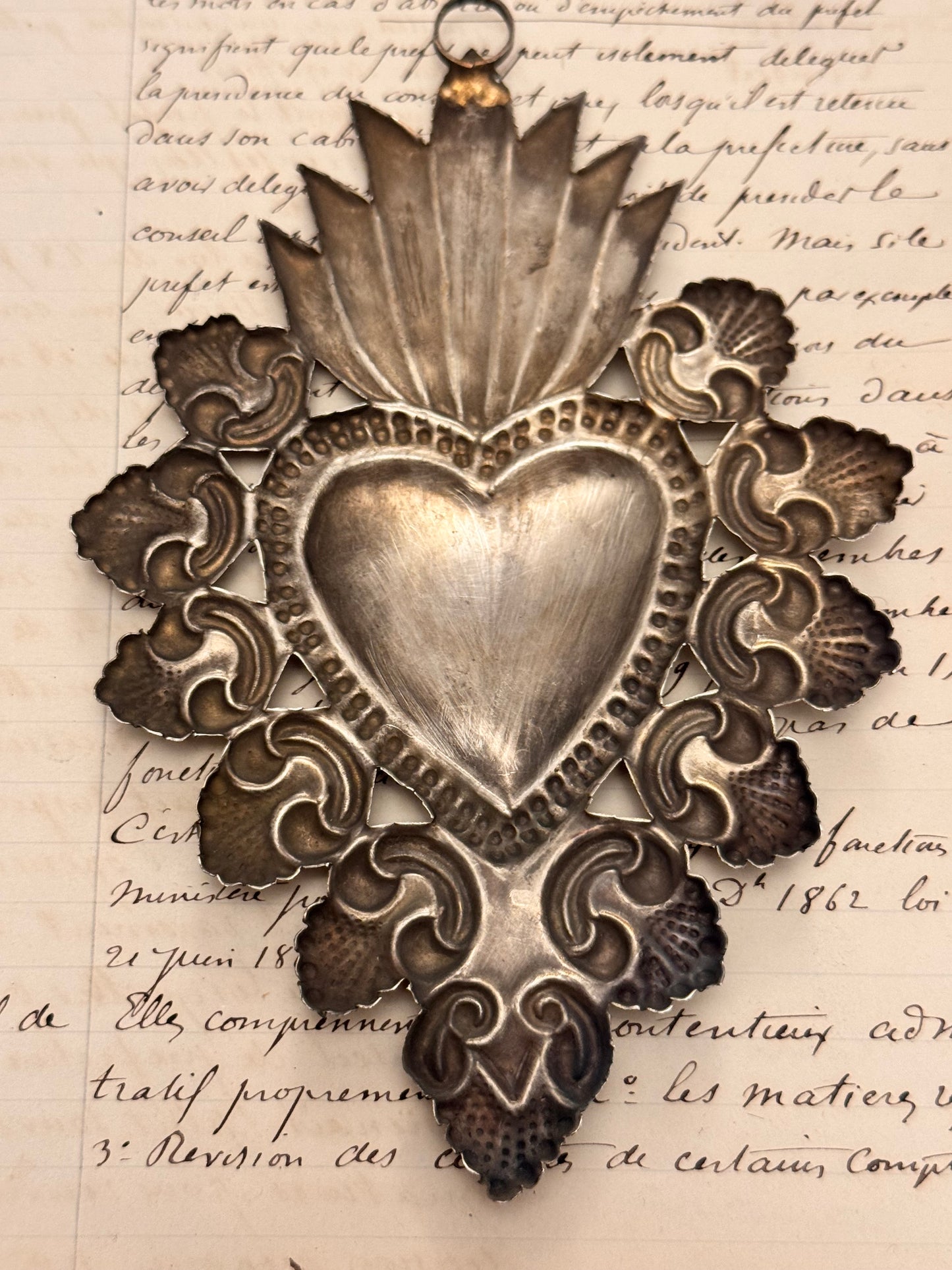 Huge Silver Repousse Ex Voto Heart #2