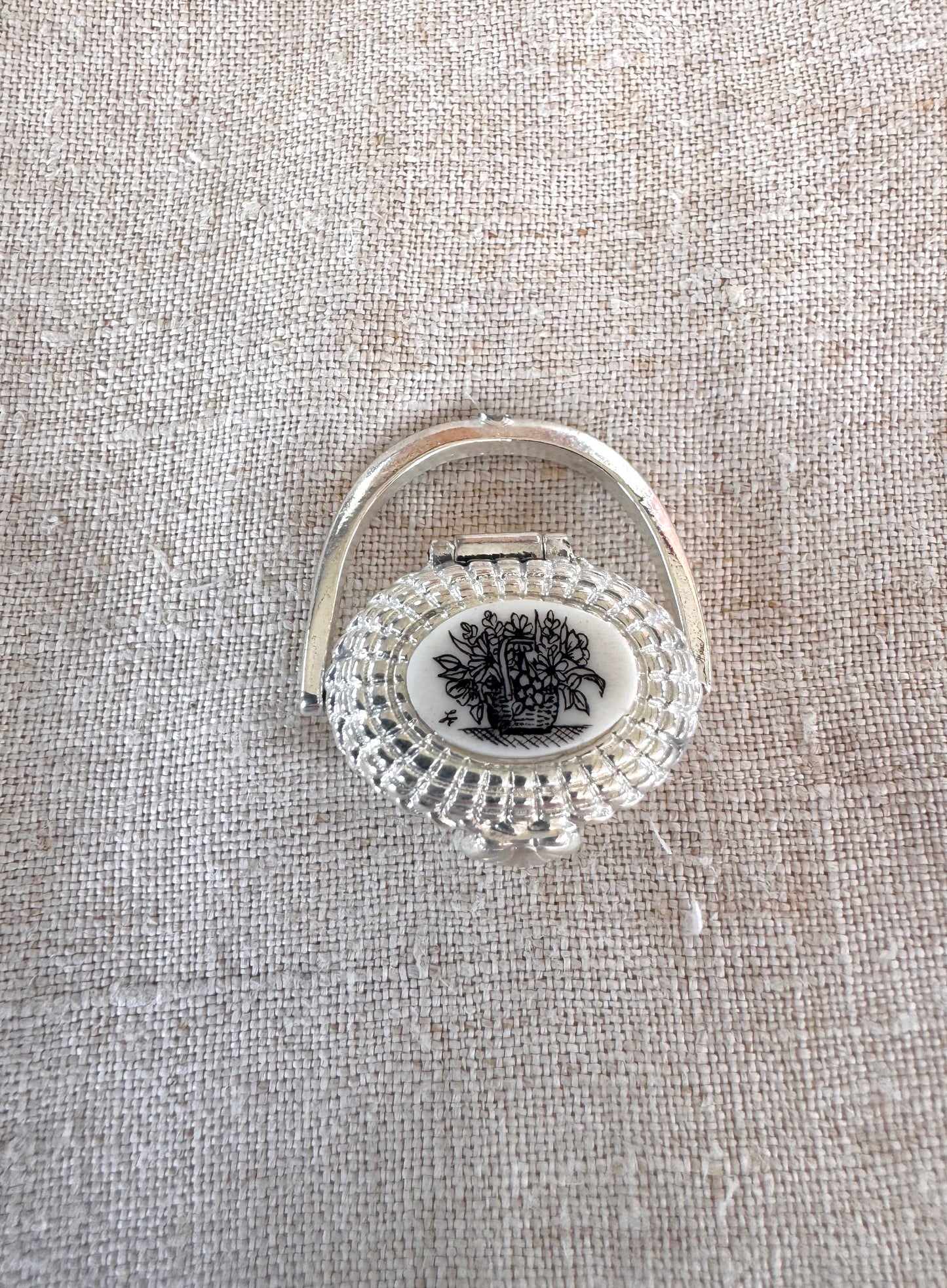 Miniature Silver Plated Nantucket Basket with Basket of Flowers