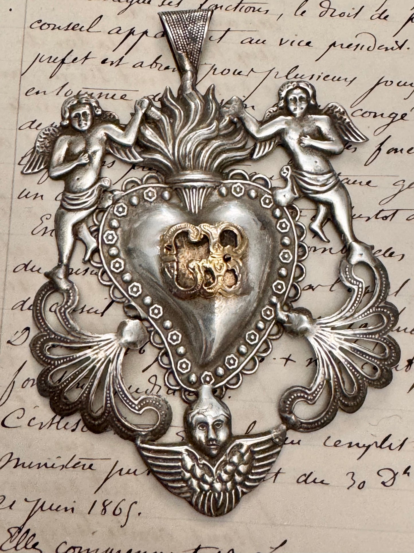 Medium Silver Repousse Ex Voto Heart #1
