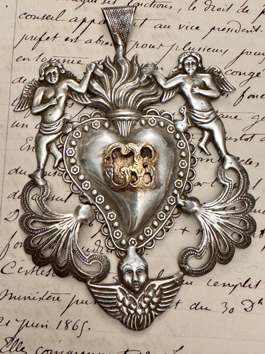 Medium Silver Repousse Ex Voto Heart #1