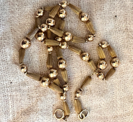 Vintage Gold Filled 2-Size Plain and Fluted Bead Necklace