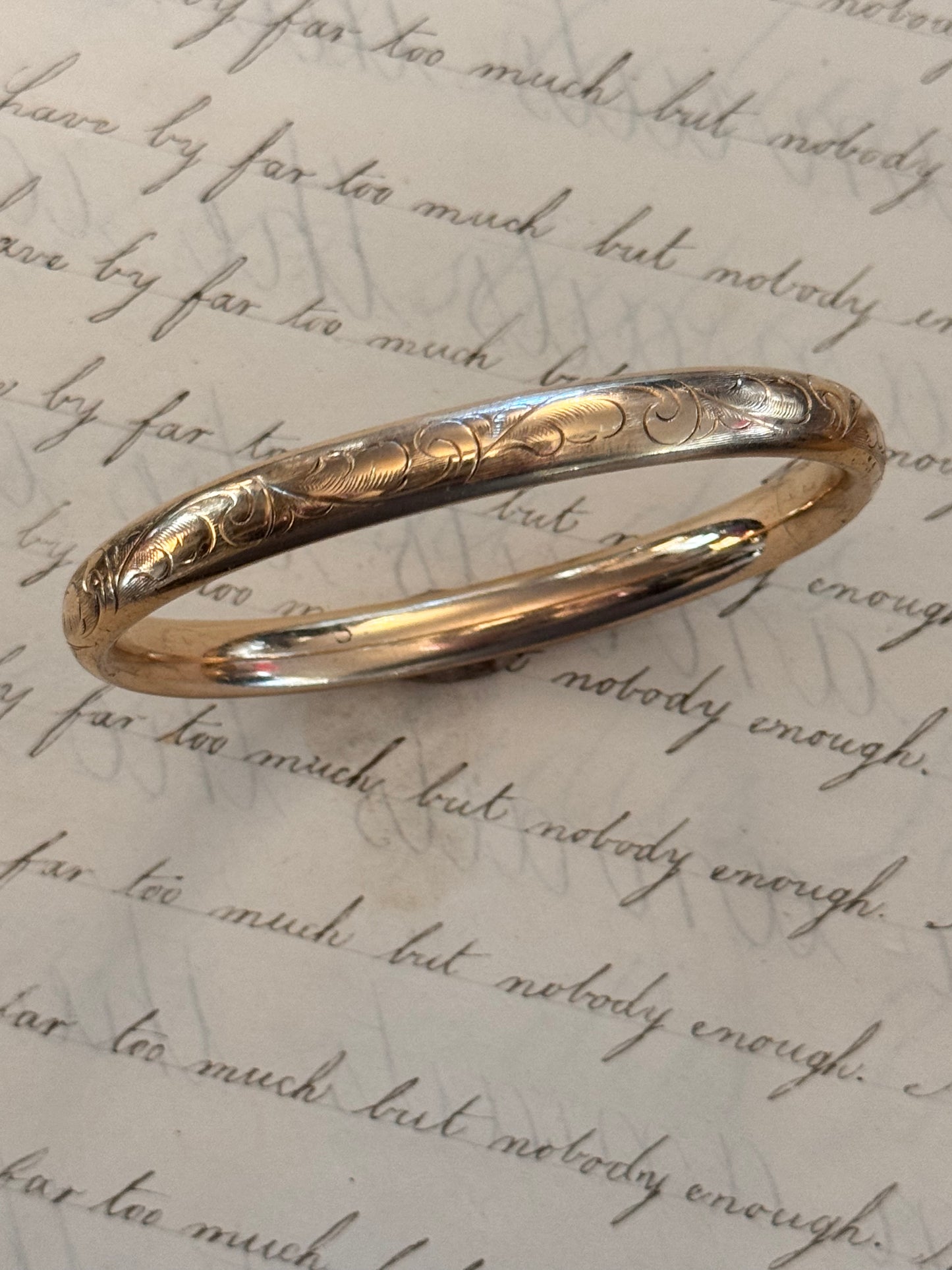 Rare Slip on Gold Filled Engraved Bangle