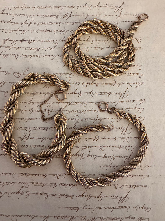 A heavy high-quality gold filled rope bracelet, and necklace set