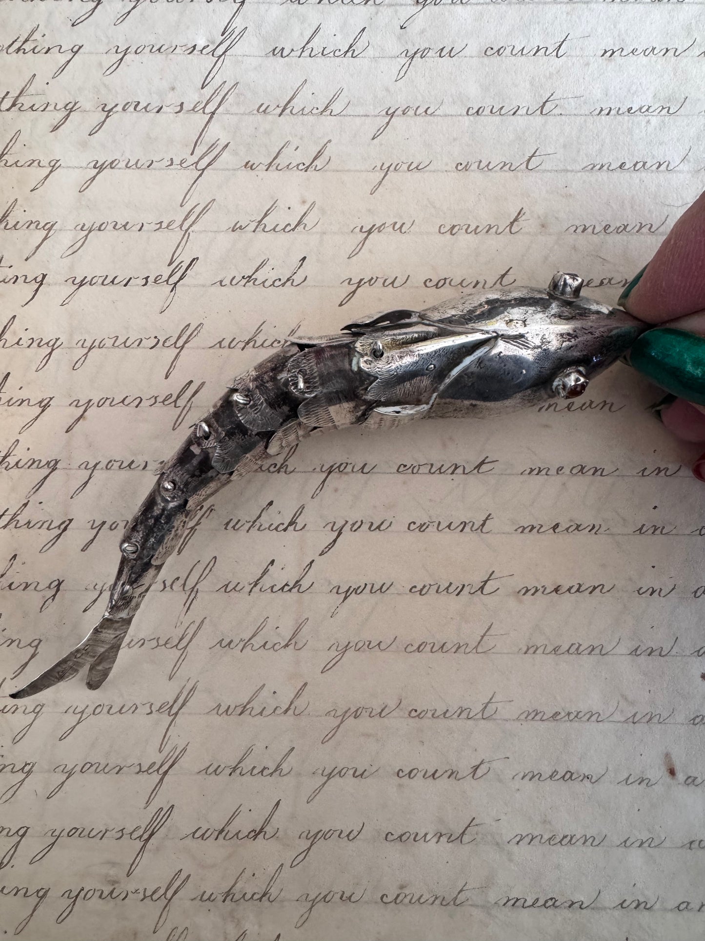 HUGE Antique Silver Articulated Fish A