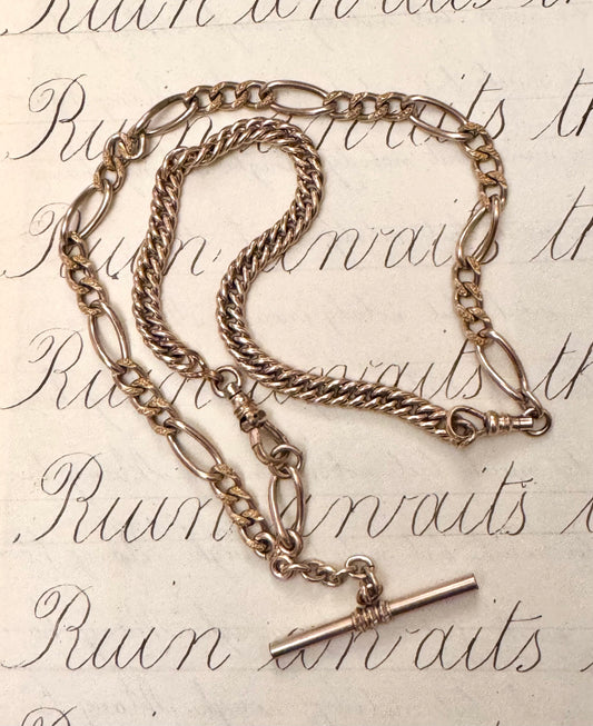 Beautiful Antique Gold Filled Curb and Long + Short Watch Chain