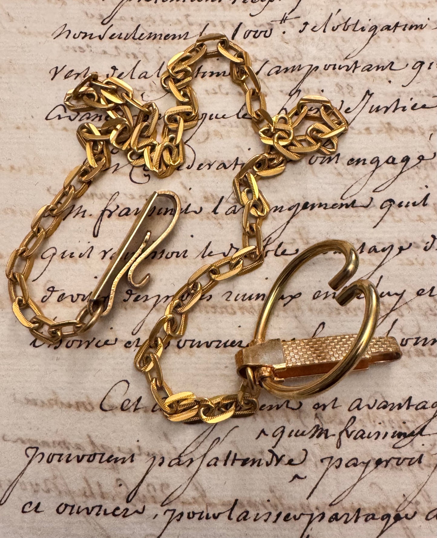Vintage Gold Plated Watch Chain with Heart Clasp Mechanism