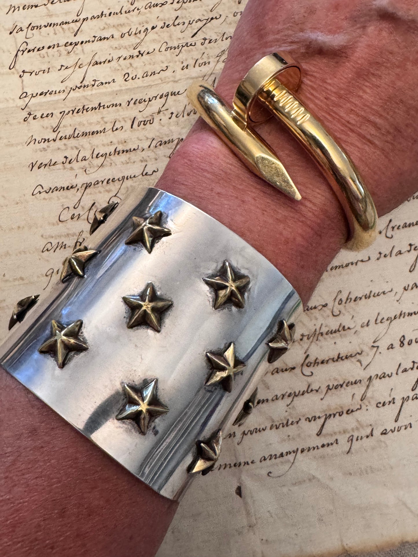 spectacular, rare Sterling Rebajes cuff with stars￼