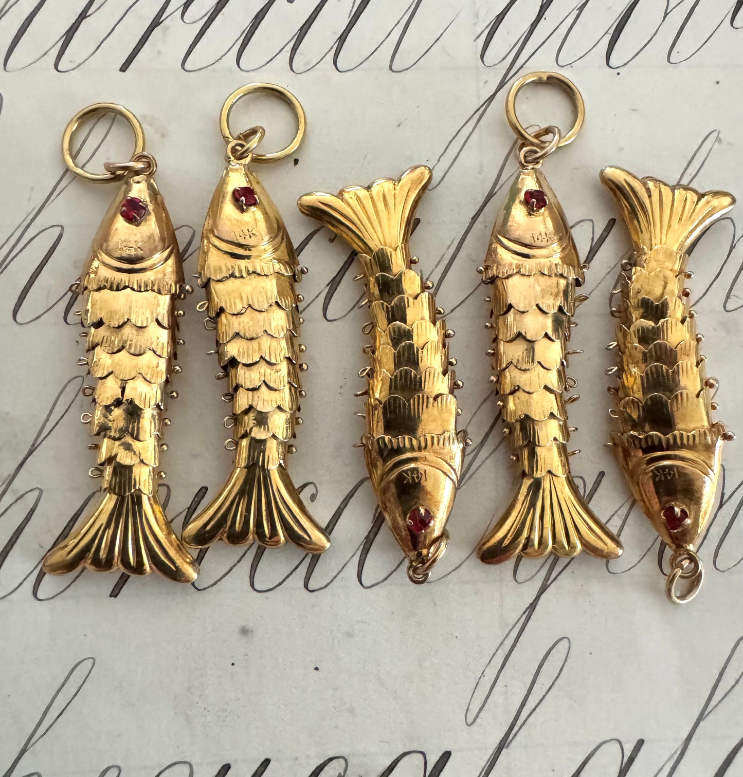 Gold Articulated Fish Pendants