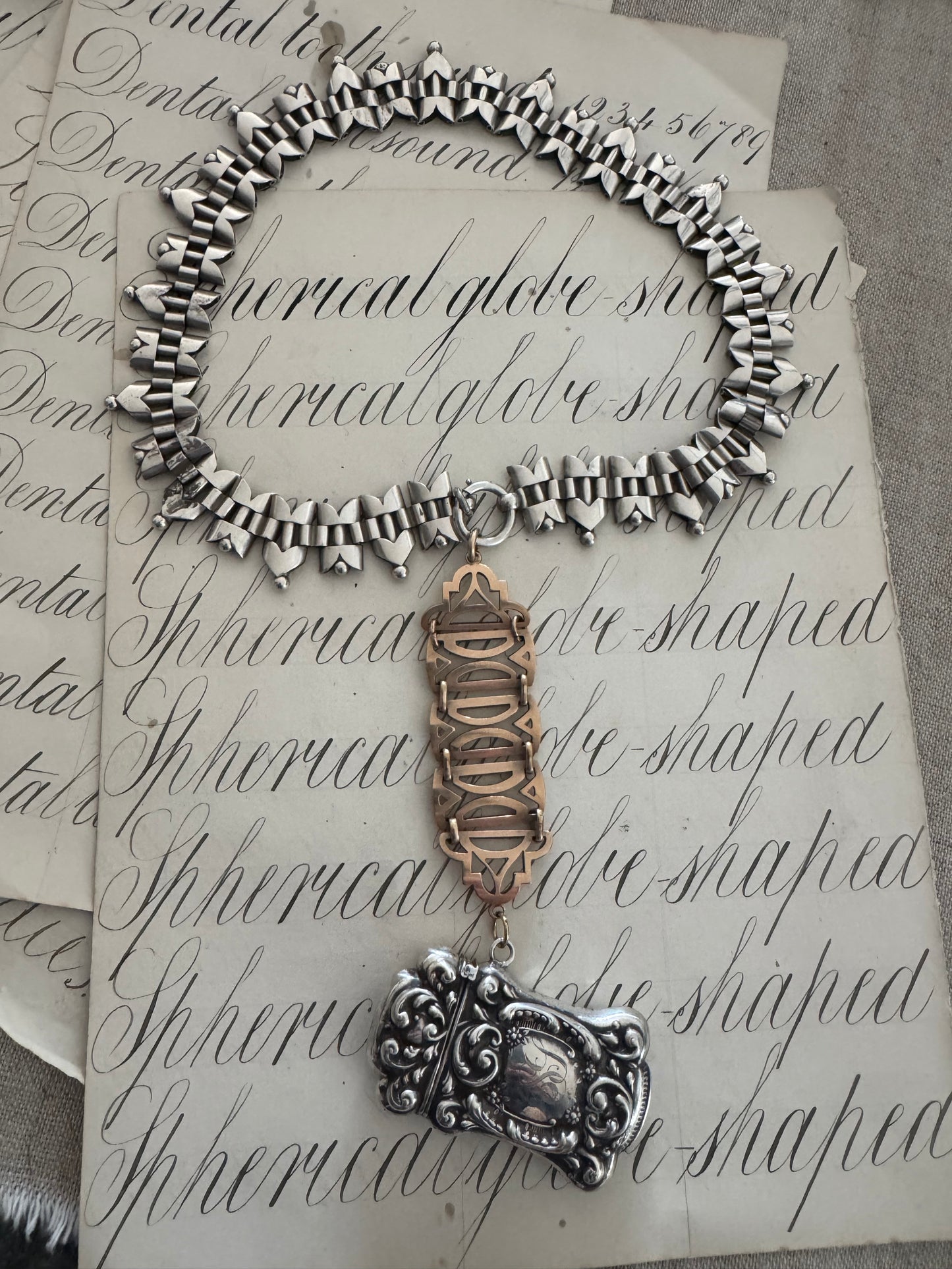Stupendous Victorian Silver Book Chain with Gold Filled Extender