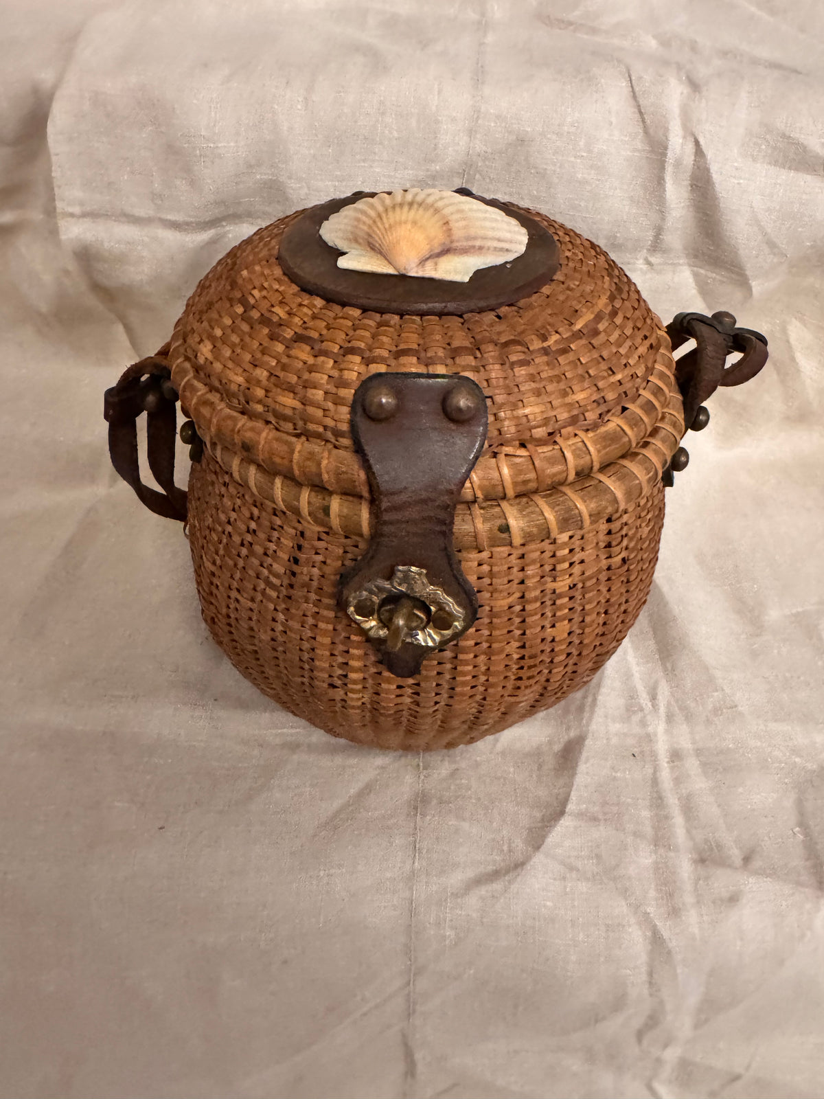 Rare Older Lightship Basket with Real Scallop Shell
