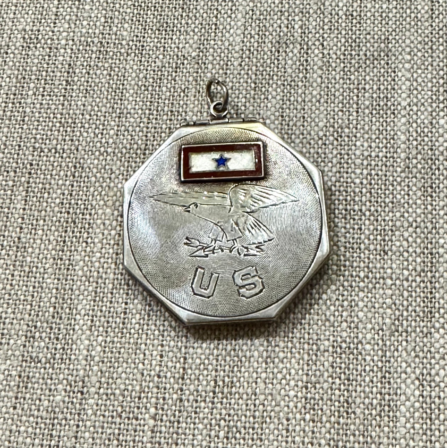 Large Antique Octagonal Sterling Engraved Army Locket