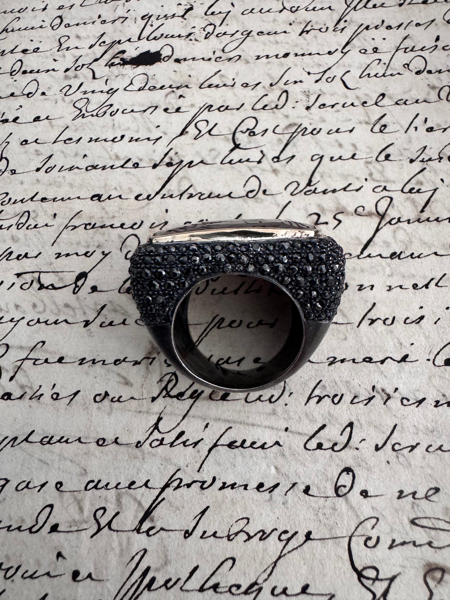 Huge Garnet and Black Diamond Ring