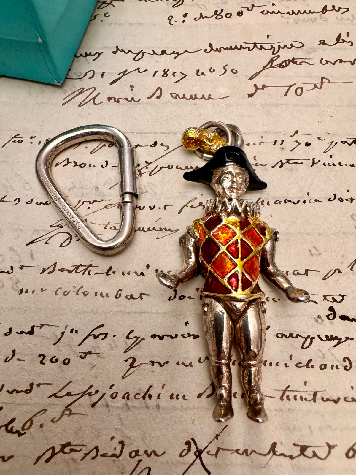 Incredibly Rare Gene Moore for Tiffany Harlequin Pendant + Carabiner