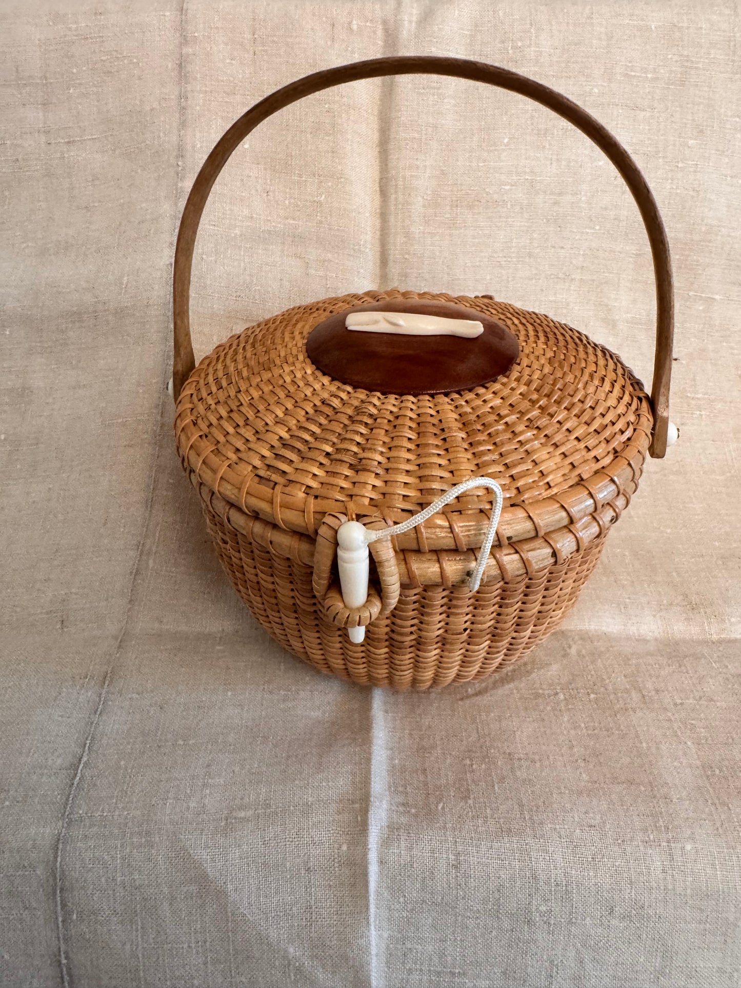 Medium Round Basket with Carved Whale