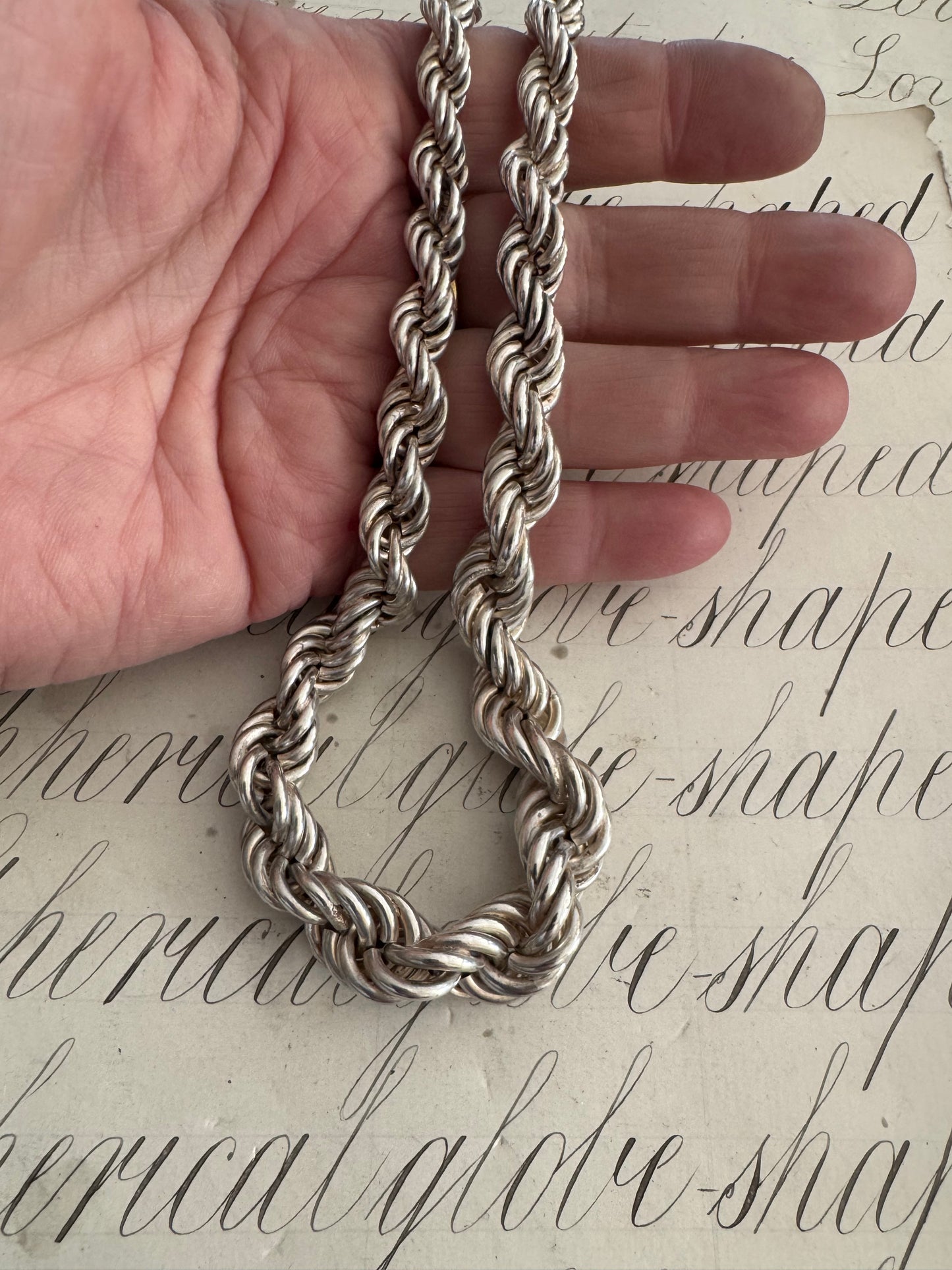 Enormous and Solid Italian Graduated Sterling Rope Chain