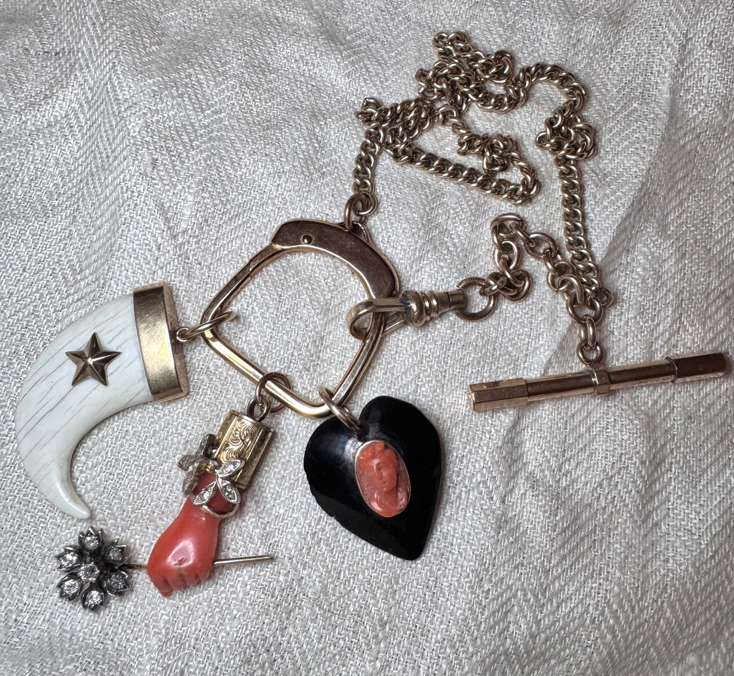 Antique Coral Hand with Diamond Flower
