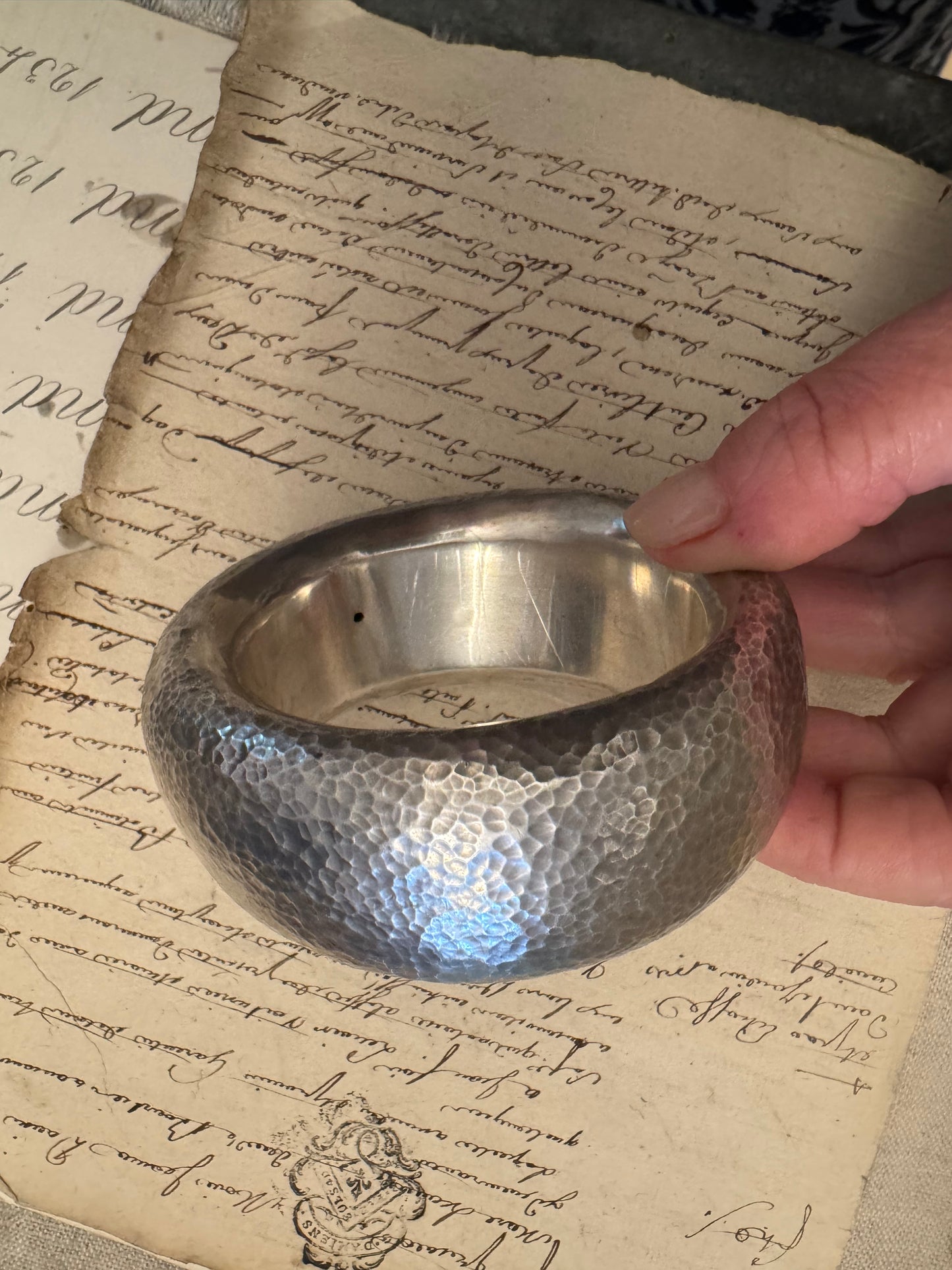 ENORMOUS handmade hammered, oval doughnut bangle