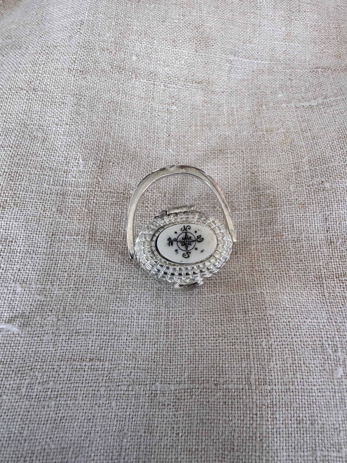 Miniature Silver Plated Nantucket Basket with Compass Rose